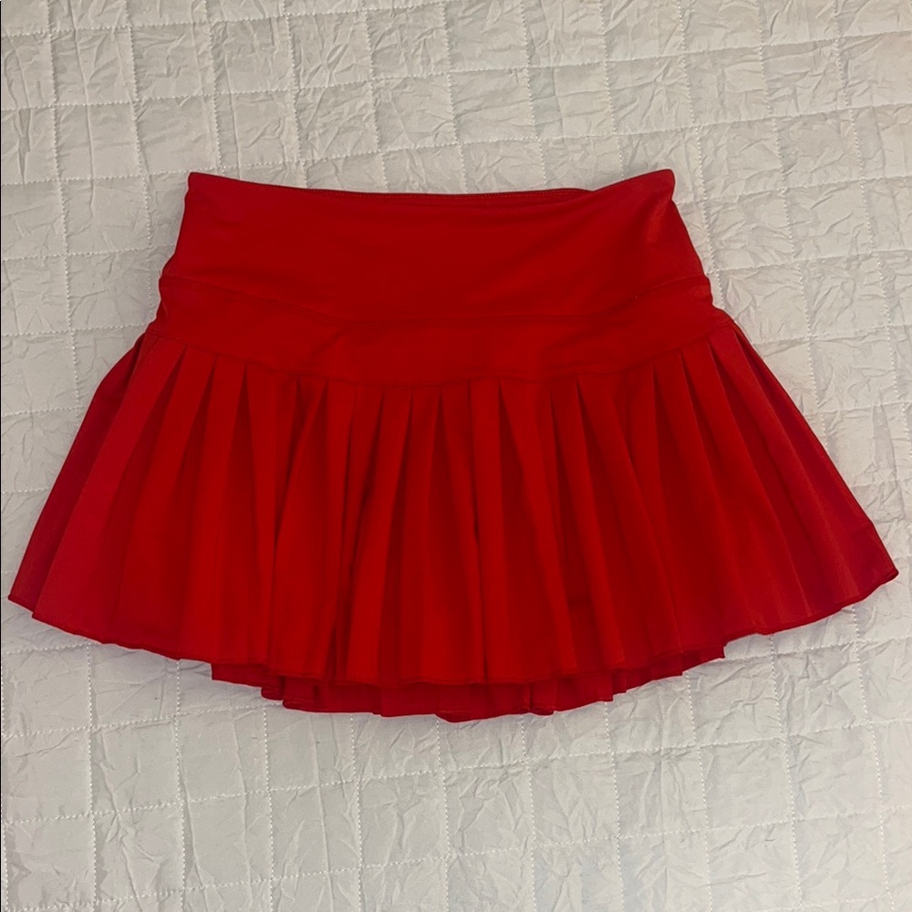 Gold Hinge Red Pleated Skirt